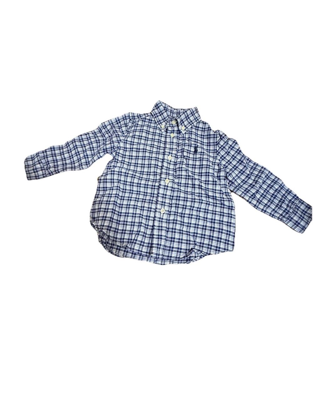 RALPH LAUREN Toddler Boy’s Checkered Blue Button Down Long Sleeve Shirt Size 18M